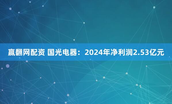 赢翻网配资 国光电器：2024年净利润2.53亿元